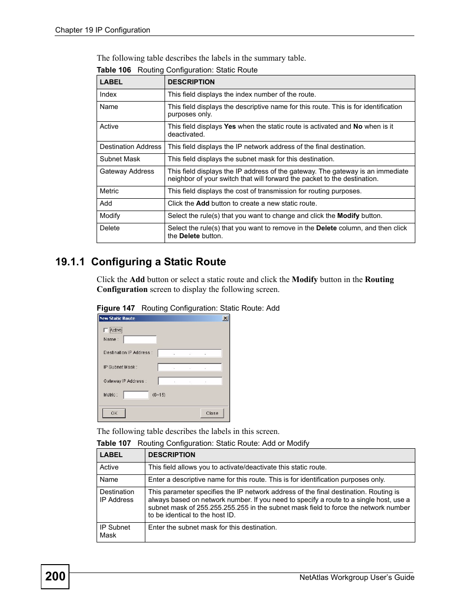 1 configuring a static route | ZyXEL Communications Version 1.03 User Manual | Page 200 / 242