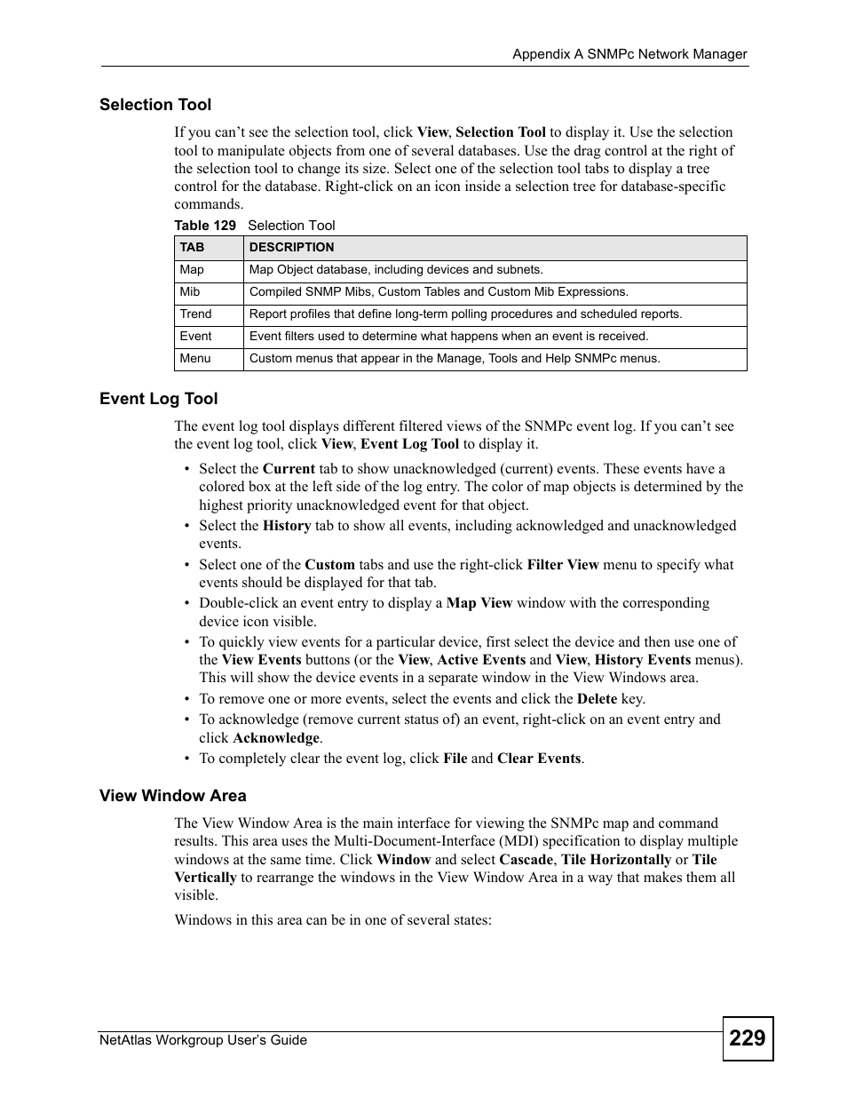 Table 129 selection tool | ZyXEL Communications Version 1.03 User Manual | Page 229 / 242