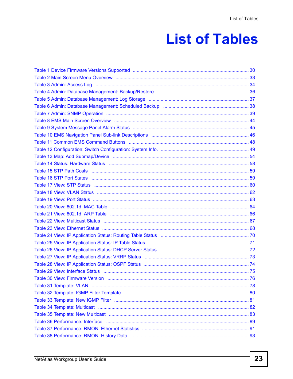 List of tables | ZyXEL Communications Version 1.03 User Manual | Page 23 / 242