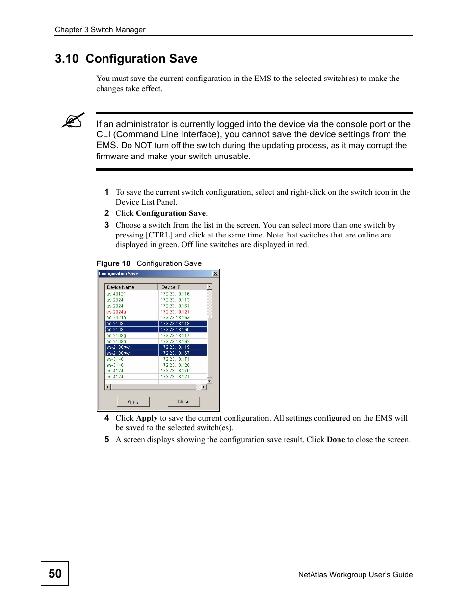 10 configuration save, Figure 18 configuration save | ZyXEL Communications Version 1.03 User Manual | Page 50 / 242