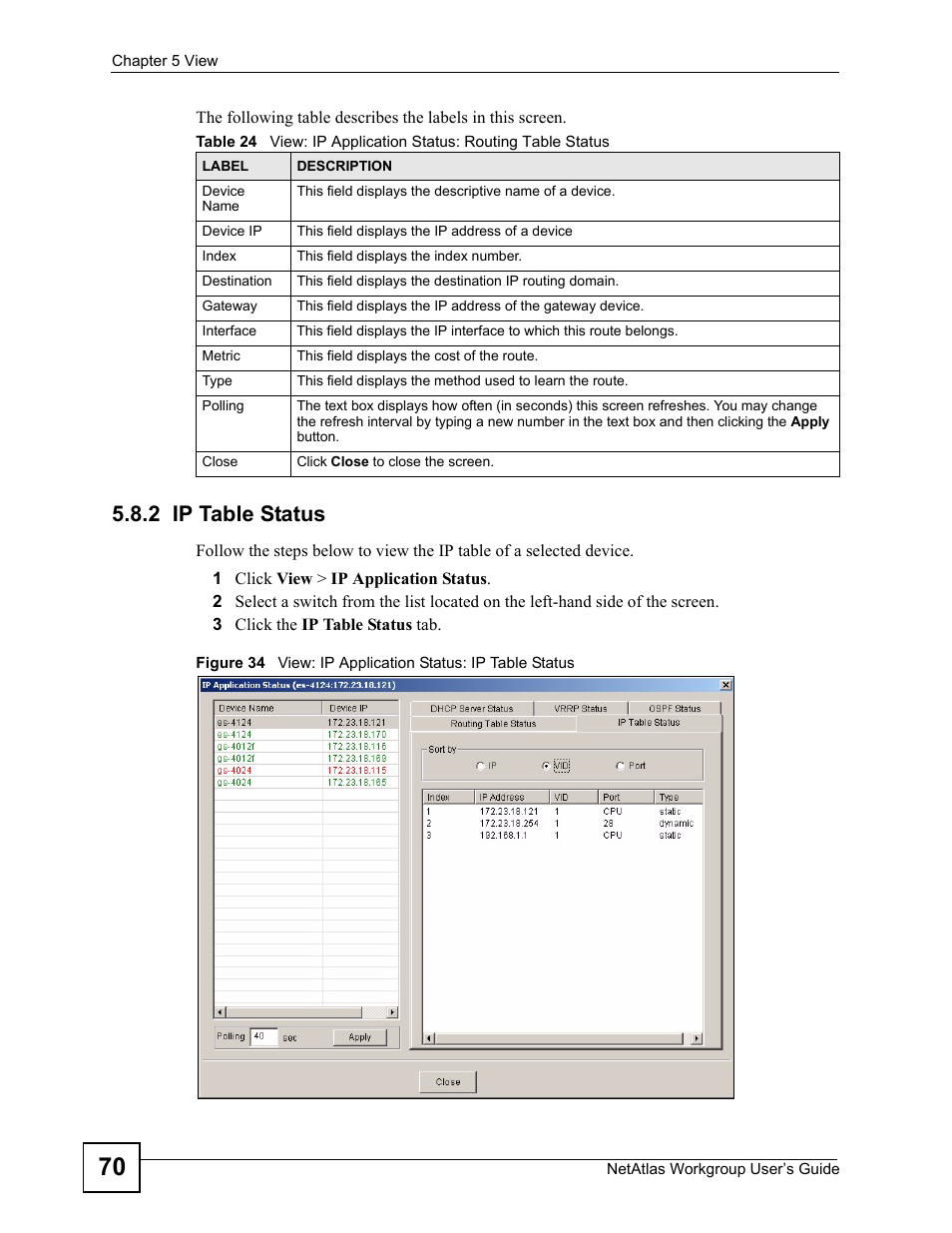 2 ip table status | ZyXEL Communications Version 1.03 User Manual | Page 70 / 242