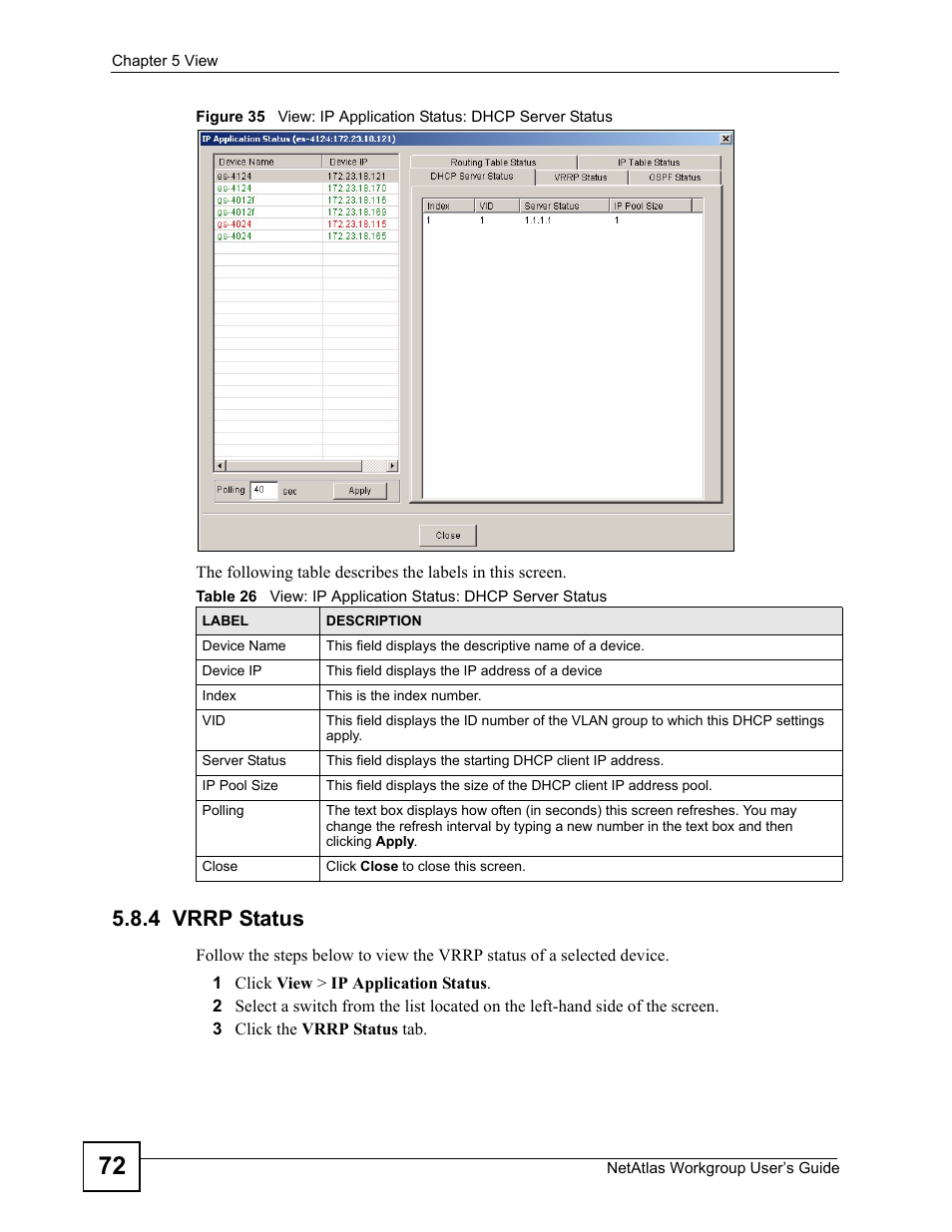 4 vrrp status | ZyXEL Communications Version 1.03 User Manual | Page 72 / 242