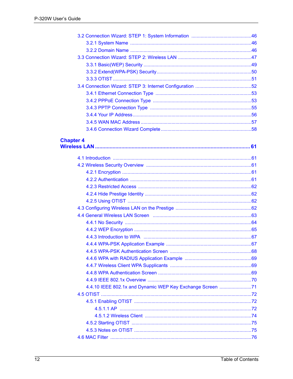 ZyXEL Communications 802.11g Wireless Firewall Router P-320W User Manual | Page 12 / 215