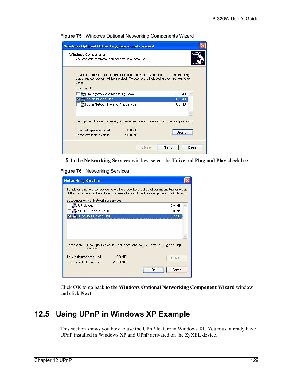 5 using upnp in windows xp example | ZyXEL Communications 802.11g Wireless Firewall Router P-320W User Manual | Page 129 / 215