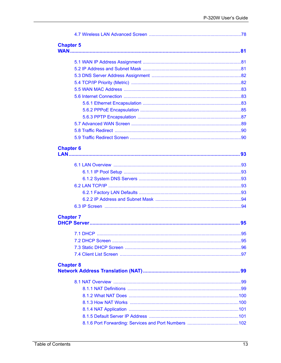 ZyXEL Communications 802.11g Wireless Firewall Router P-320W User Manual | Page 13 / 215