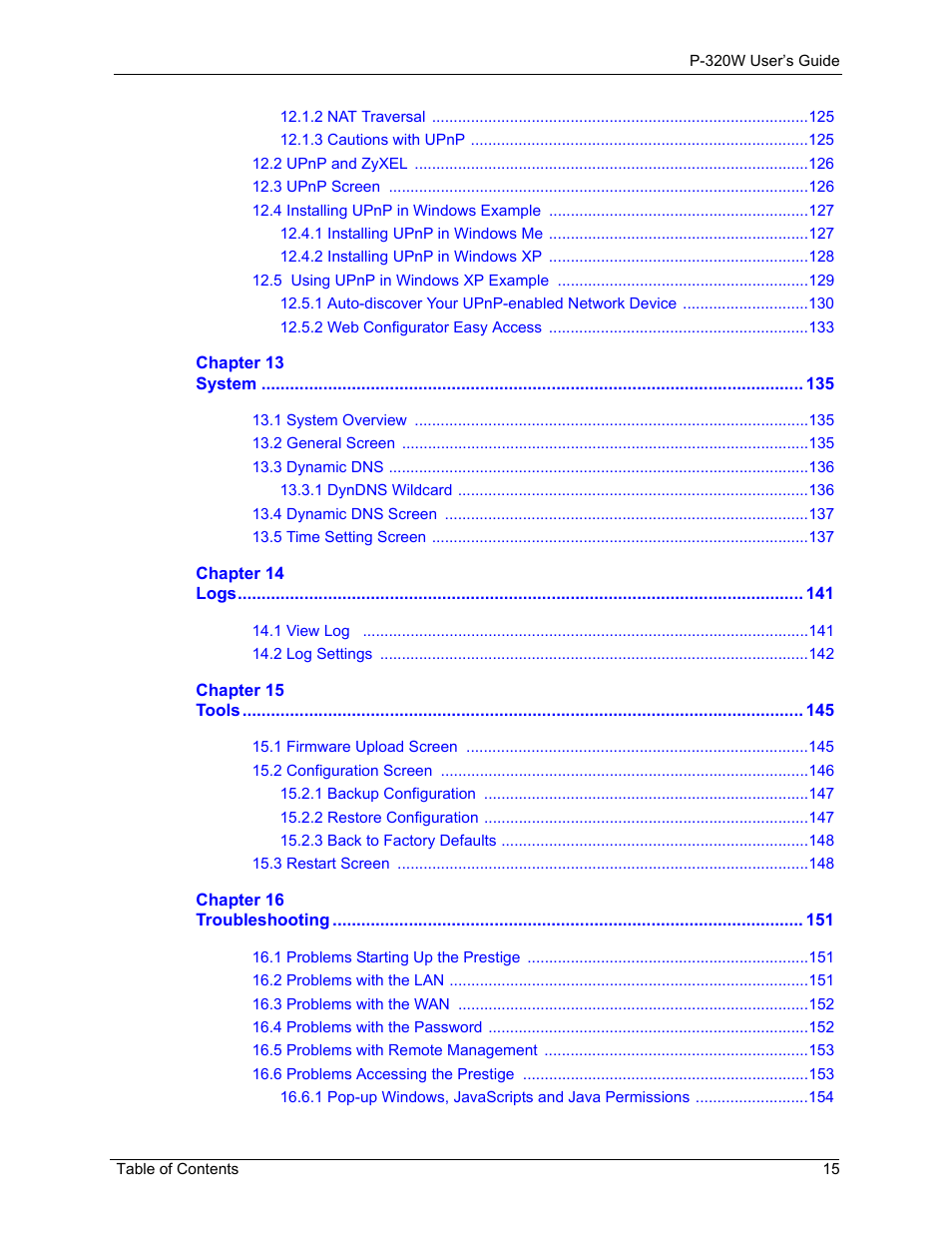 ZyXEL Communications 802.11g Wireless Firewall Router P-320W User Manual | Page 15 / 215