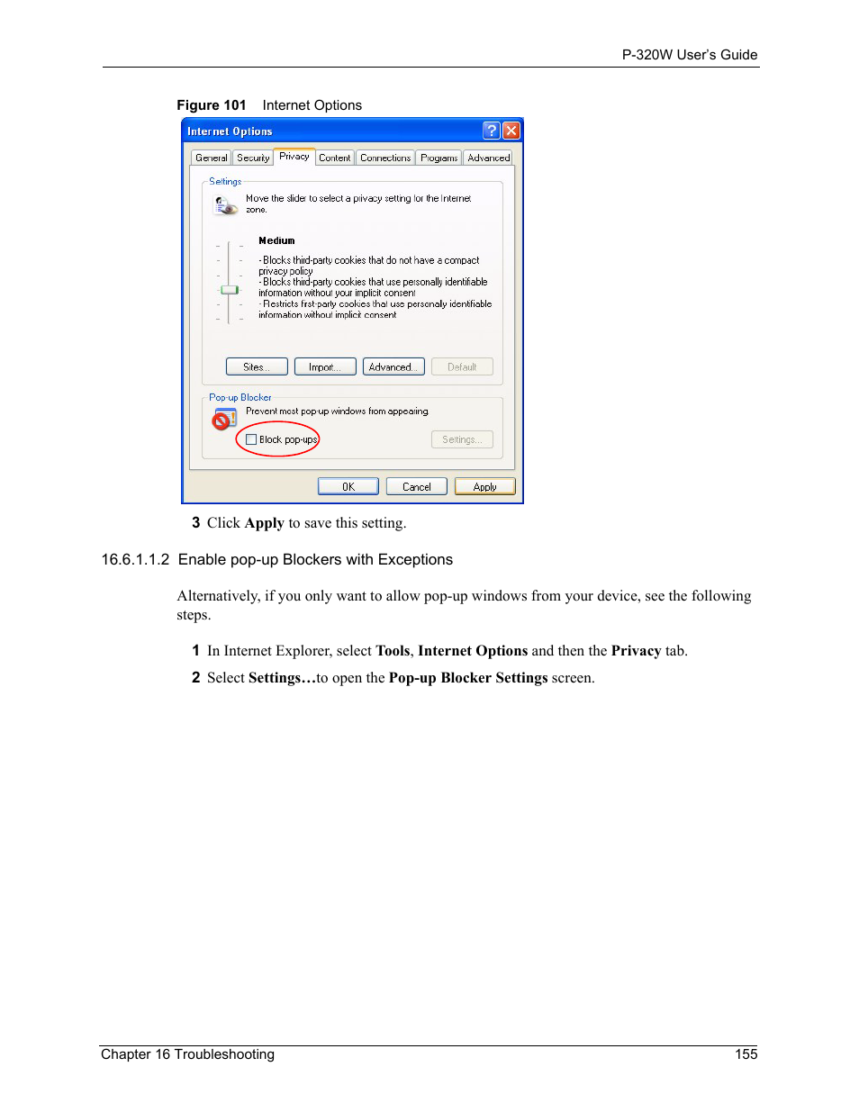 Figure 101 internet options | ZyXEL Communications 802.11g Wireless Firewall Router P-320W User Manual | Page 155 / 215