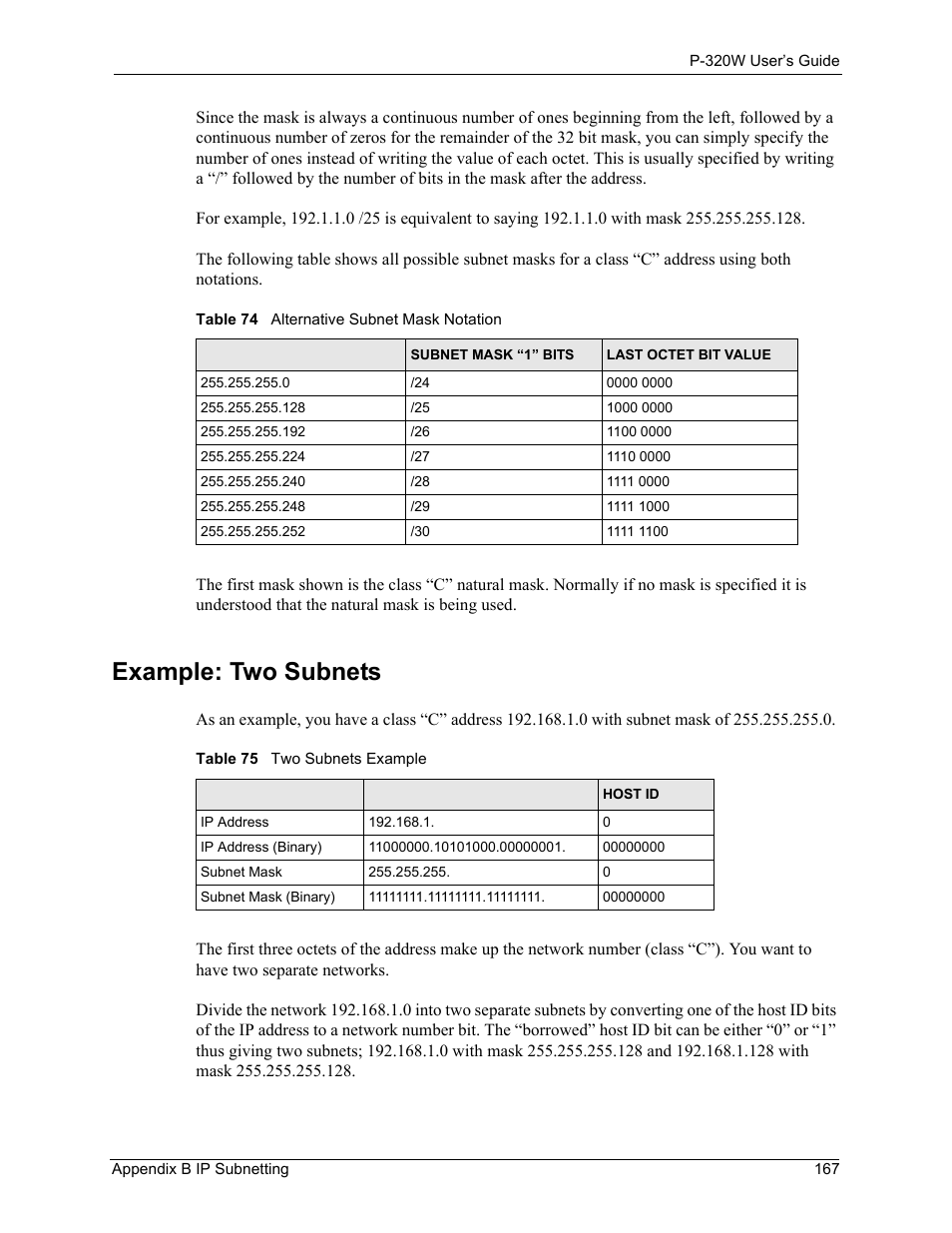 Example: two subnets | ZyXEL Communications 802.11g Wireless Firewall Router P-320W User Manual | Page 167 / 215