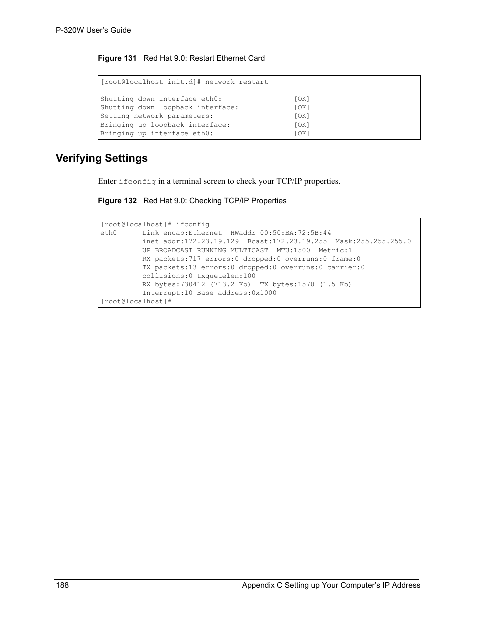 Verifying settings | ZyXEL Communications 802.11g Wireless Firewall Router P-320W User Manual | Page 188 / 215