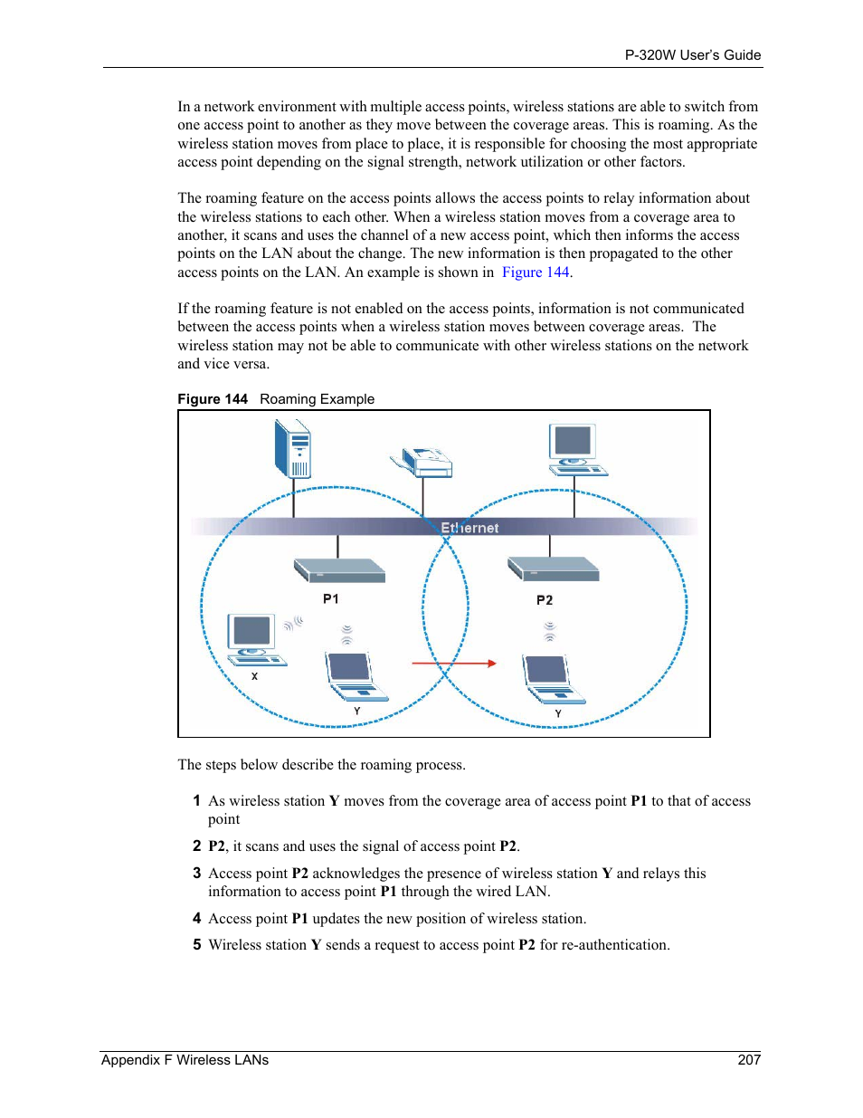 Figure 144 roaming example | ZyXEL Communications 802.11g Wireless Firewall Router P-320W User Manual | Page 207 / 215