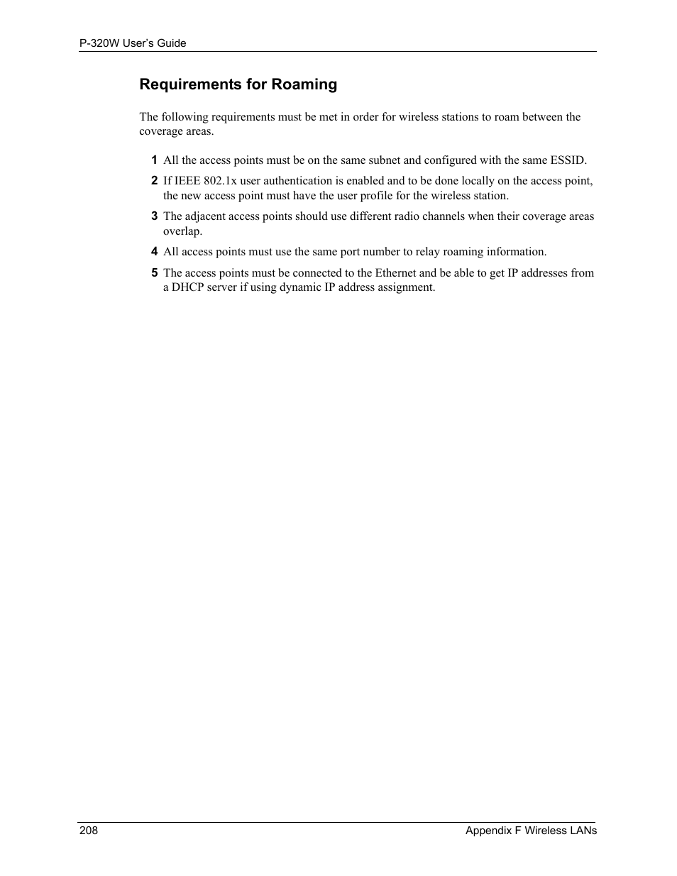 Requirements for roaming | ZyXEL Communications 802.11g Wireless Firewall Router P-320W User Manual | Page 208 / 215
