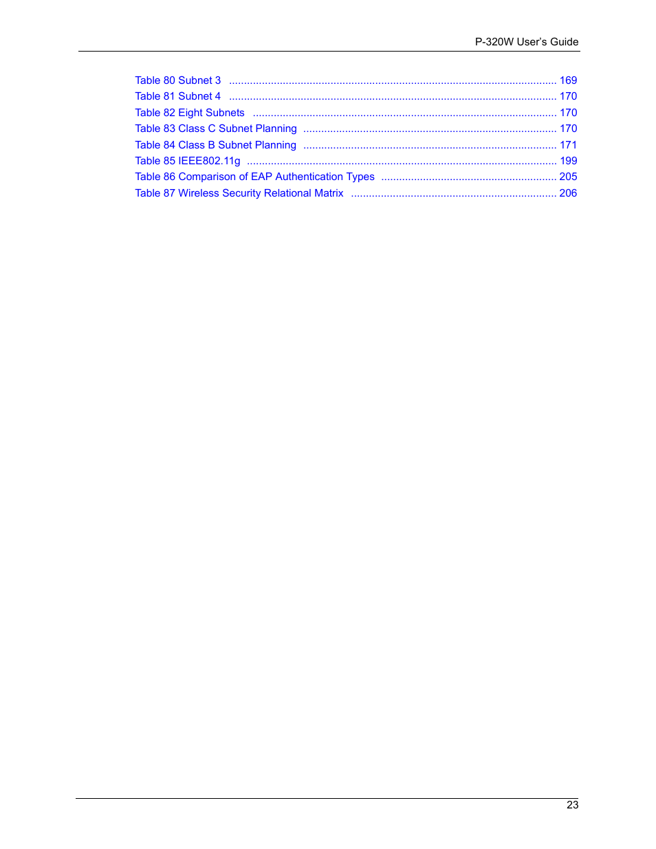 ZyXEL Communications 802.11g Wireless Firewall Router P-320W User Manual | Page 23 / 215