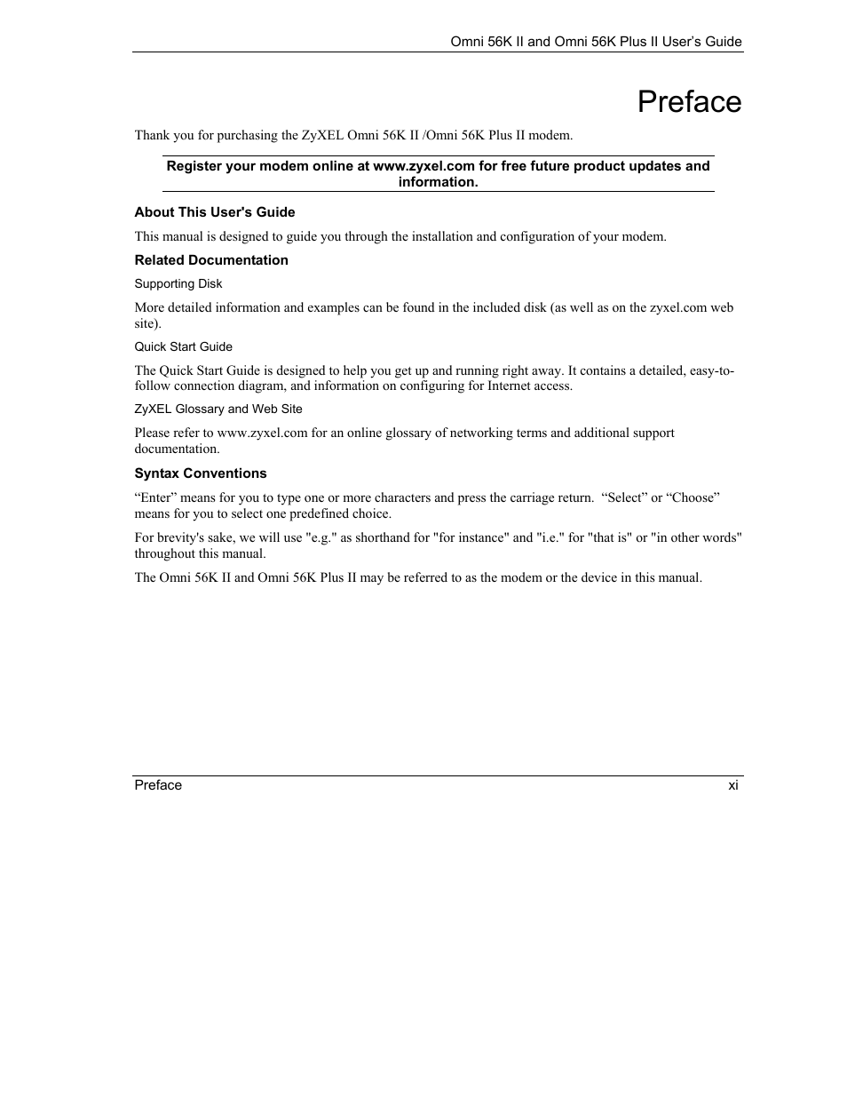 Preface | ZyXEL Communications Omni 56K II User Manual | Page 11 / 88