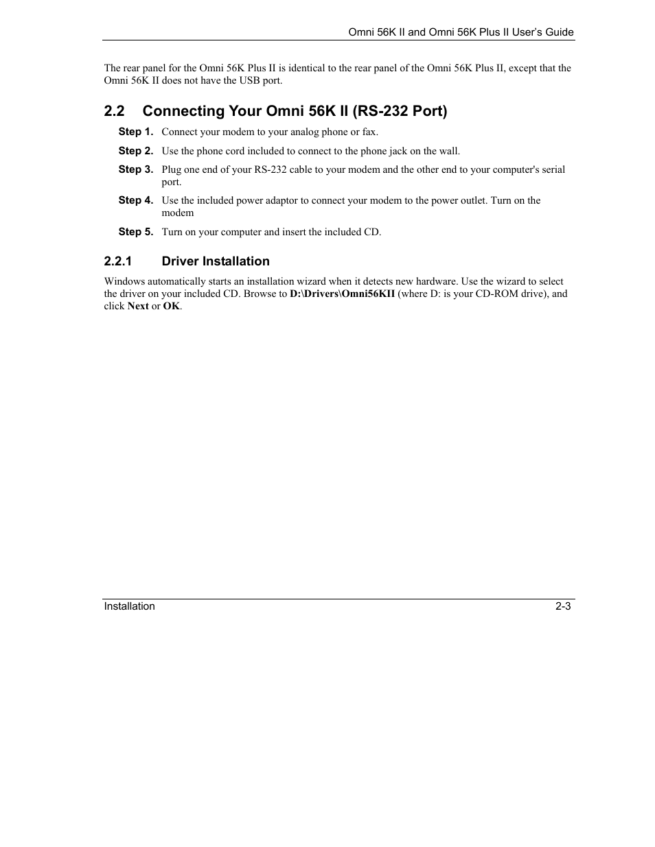 Connecting your omni 56k ii (rs-232 port) | ZyXEL Communications Omni 56K II User Manual | Page 19 / 88