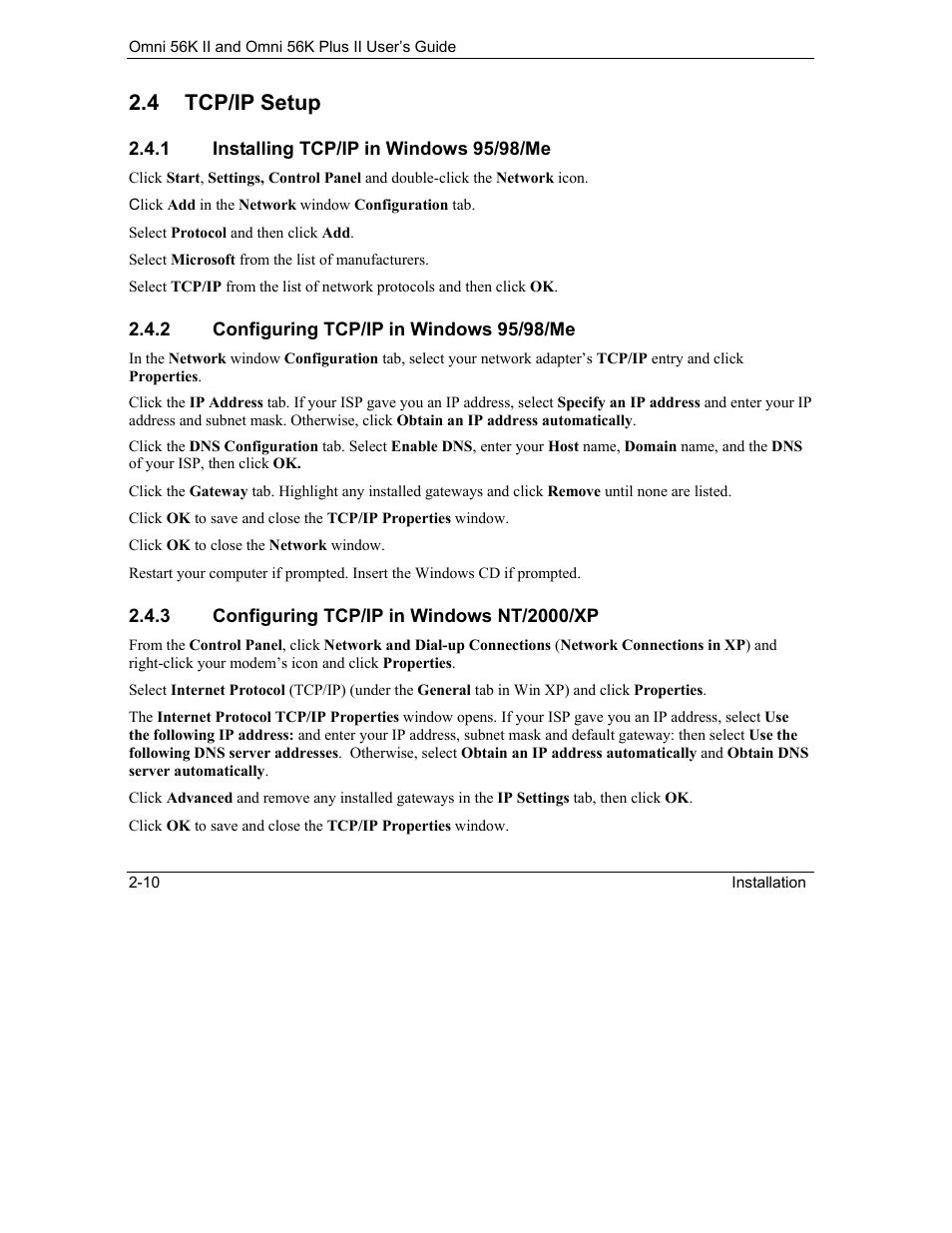 Tcp/ip setup, 4 tcp/ip setup | ZyXEL Communications Omni 56K II User Manual | Page 26 / 88