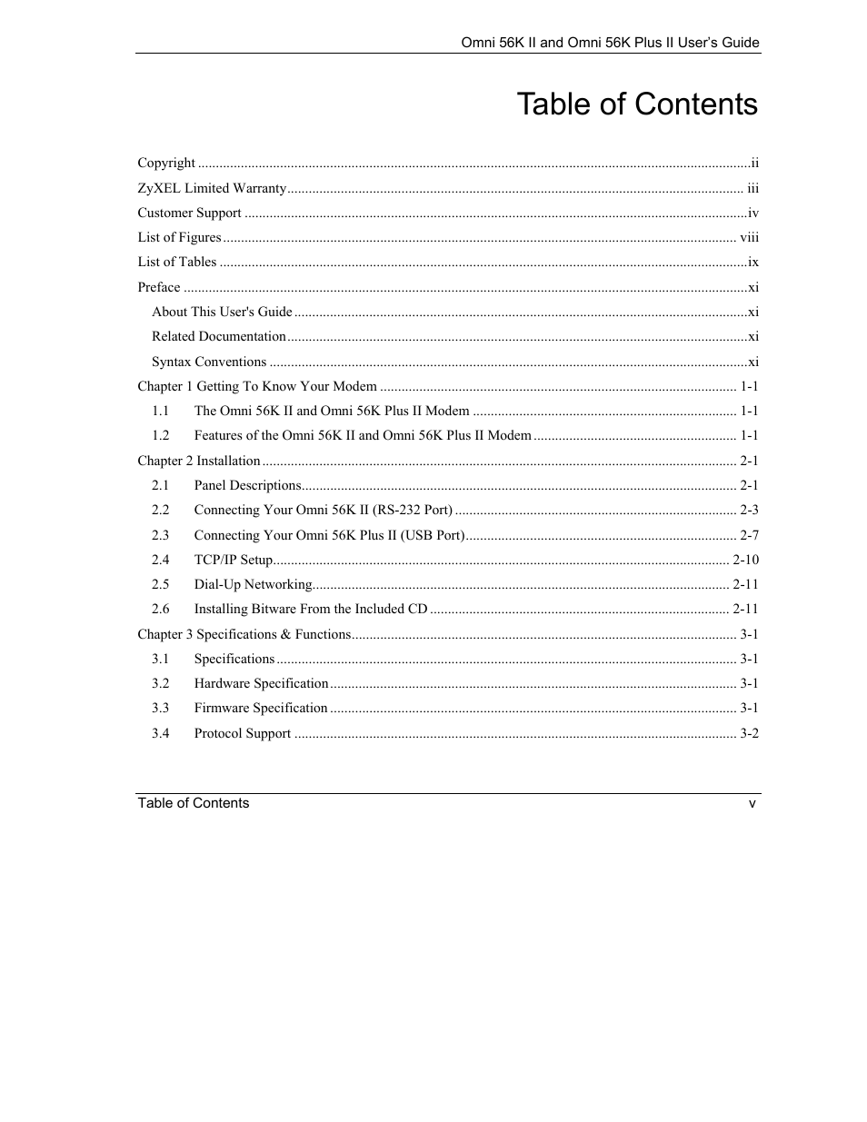 ZyXEL Communications Omni 56K II User Manual | Page 5 / 88