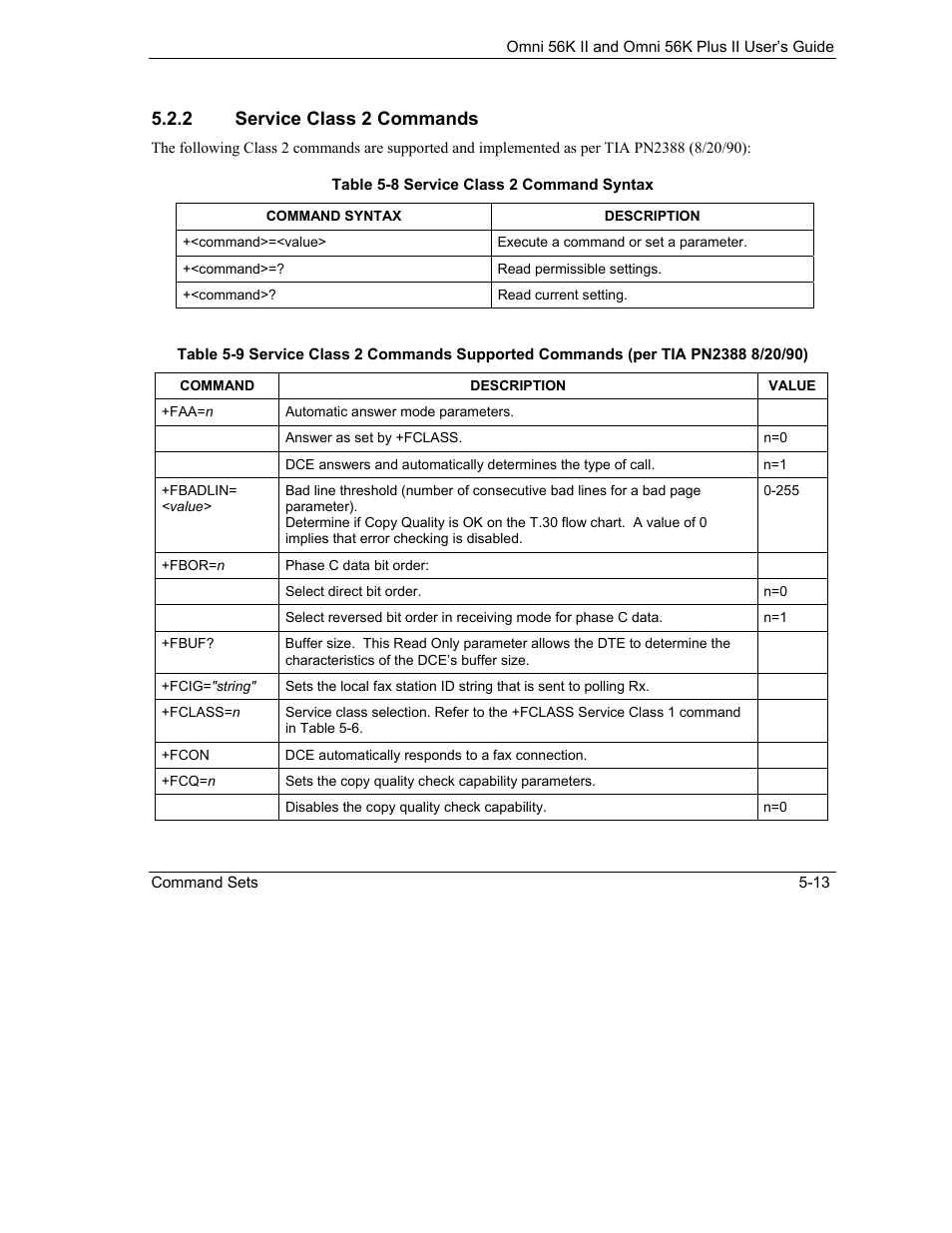 2 service class 2 commands | ZyXEL Communications Omni 56K II User Manual | Page 59 / 88