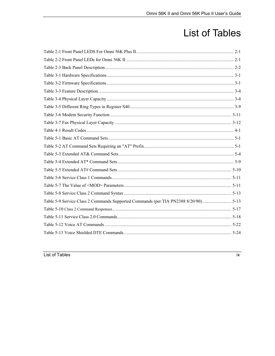 List of tables | ZyXEL Communications Omni 56K II User Manual | Page 9 / 88
