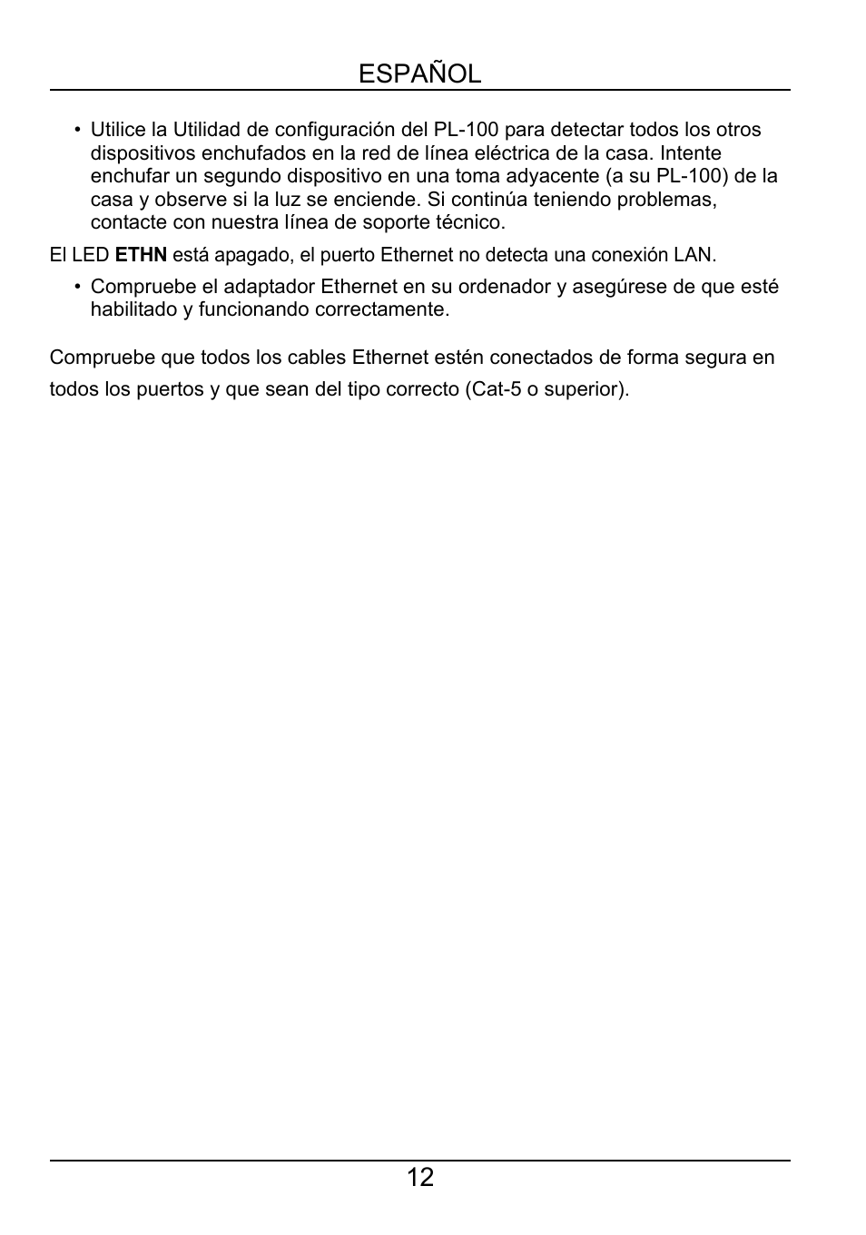 12 español | ZyXEL Communications POWERLINE PL-100 User Manual | Page 13 / 33