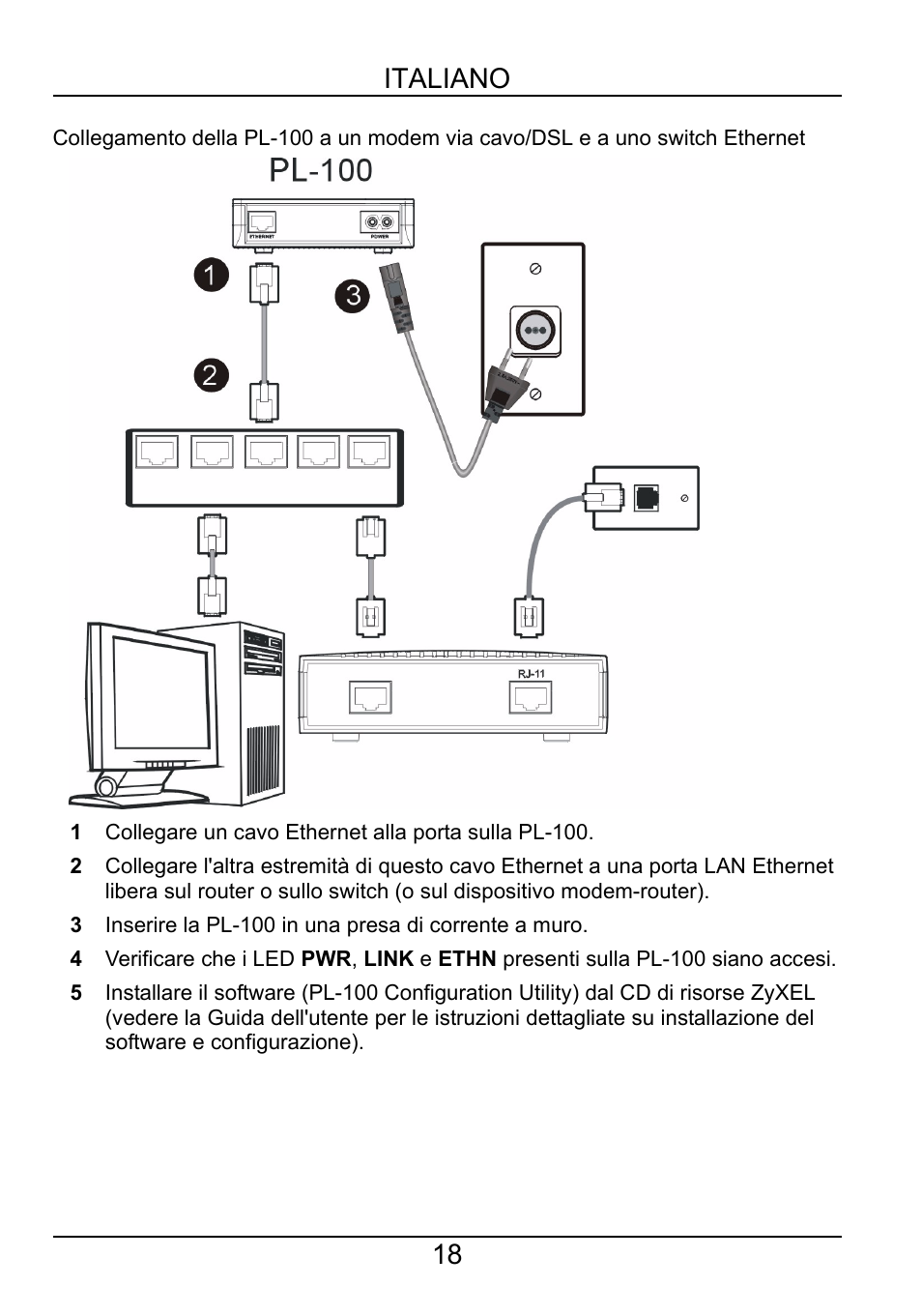 18 italiano | ZyXEL Communications POWERLINE PL-100 User Manual | Page 19 / 33