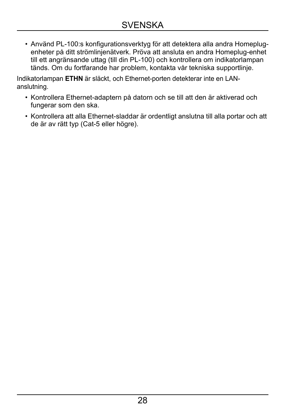 28 svenska | ZyXEL Communications POWERLINE PL-100 User Manual | Page 29 / 33