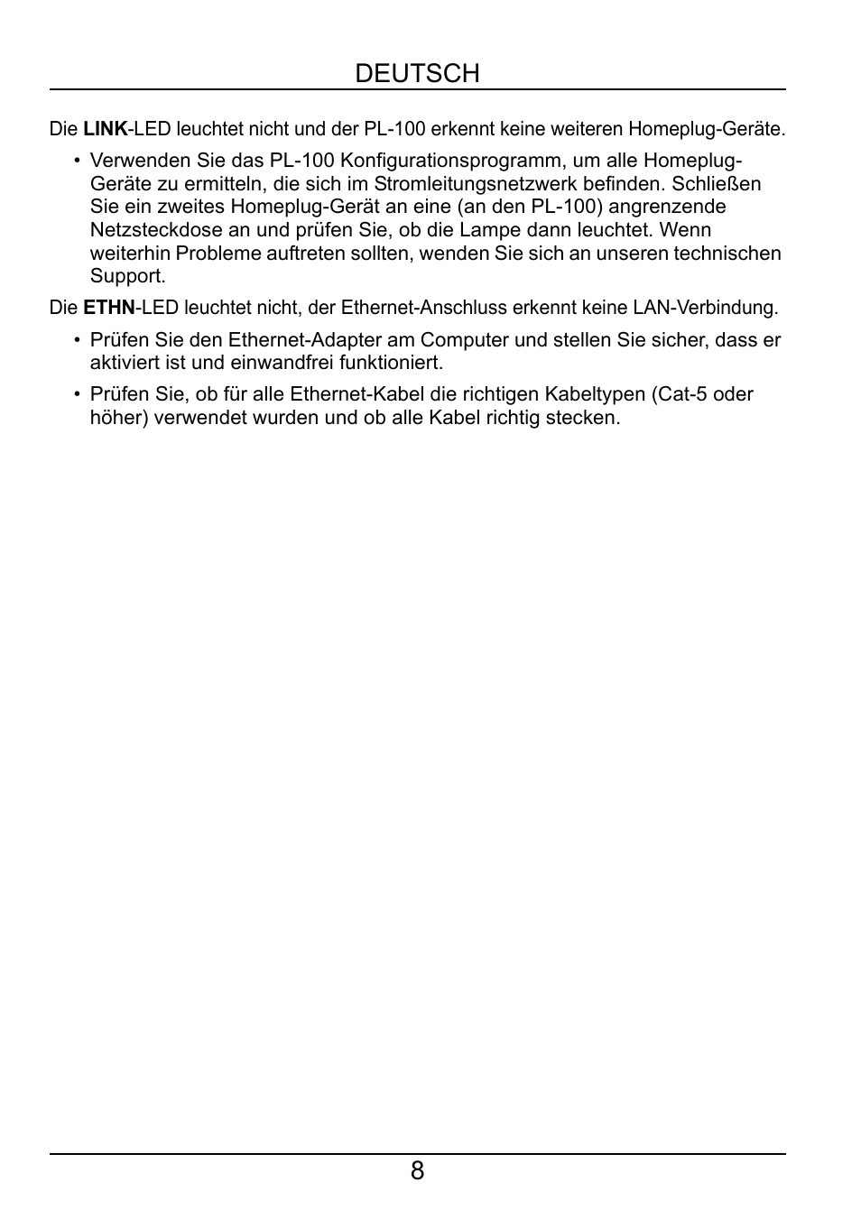 8deutsch | ZyXEL Communications POWERLINE PL-100 User Manual | Page 9 / 33