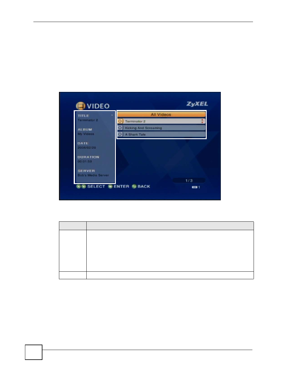 4 video, music and photo file folders, 5 the tool button, Figure 7 file folder menu description | Table 4 file folder menu description, 34 3.4 video, music and photo file folders | ZyXEL Communications HomePlug AV DMA-1100P User Manual | Page 34 / 198