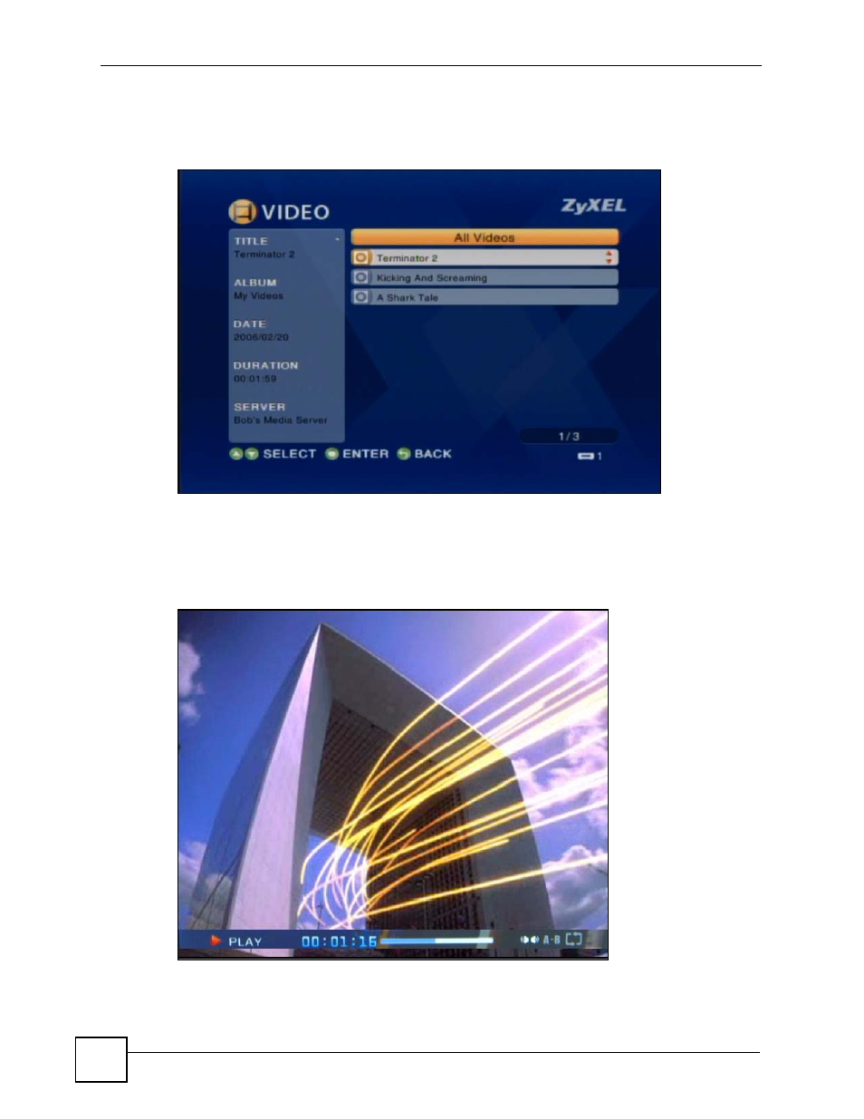 Figure 13 video > all videos, Figure 14 video playback information example | ZyXEL Communications HomePlug AV DMA-1100P User Manual | Page 40 / 198