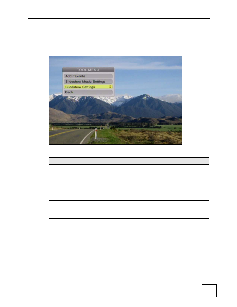 1 configuring slideshow settings, Figure 26 photo > album > file: tool, Table 11 photo > album > file: tool | ZyXEL Communications HomePlug AV DMA-1100P User Manual | Page 51 / 198