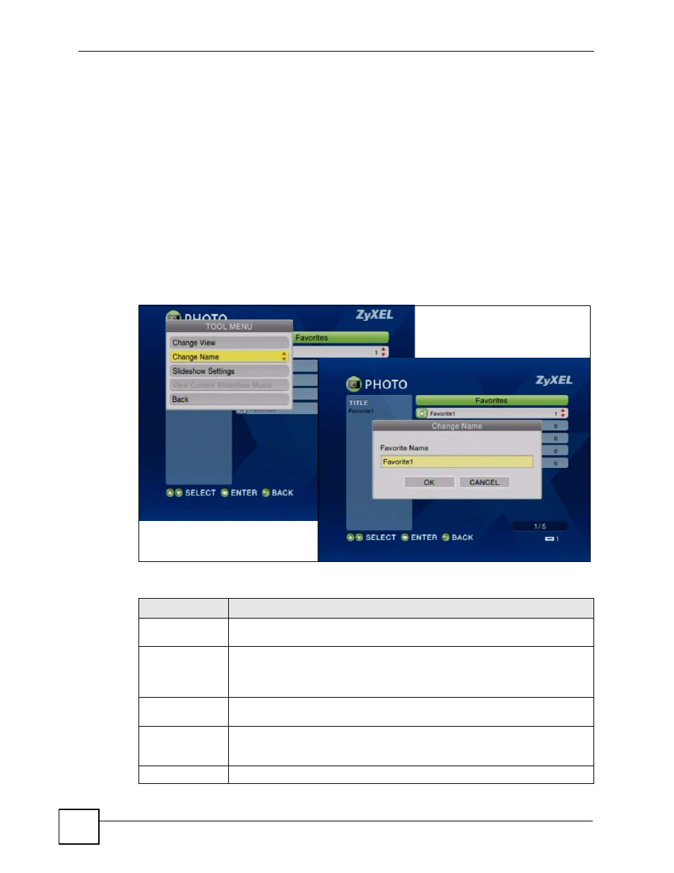 3 editing a favorites folder, 1 changing the name of a favorite folder, Figure 28 favorites: tool menu | Table 12 favorite > tool menu, 54 7.3 editing a favorites folder | ZyXEL Communications HomePlug AV DMA-1100P User Manual | Page 54 / 198