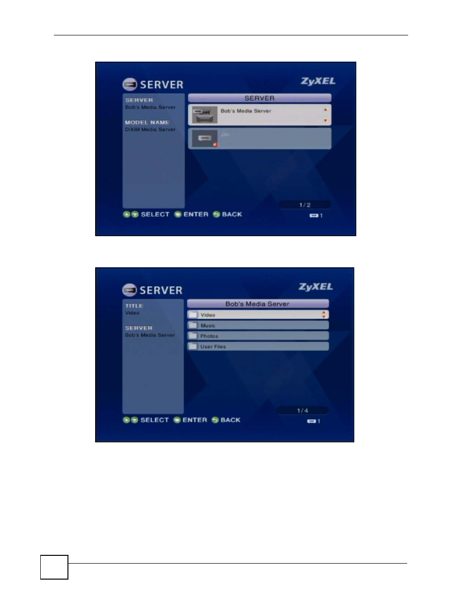 Figure 31 server menu > server, Figure 32 server menu | ZyXEL Communications HomePlug AV DMA-1100P User Manual | Page 58 / 198