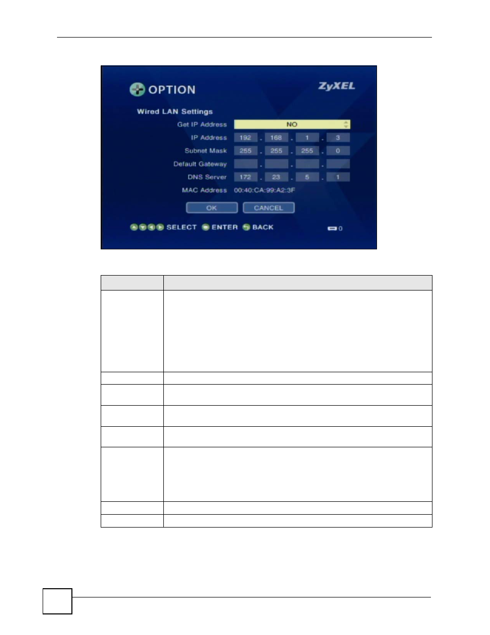 Table 14 option > network settings | ZyXEL Communications HomePlug AV DMA-1100P User Manual | Page 70 / 198