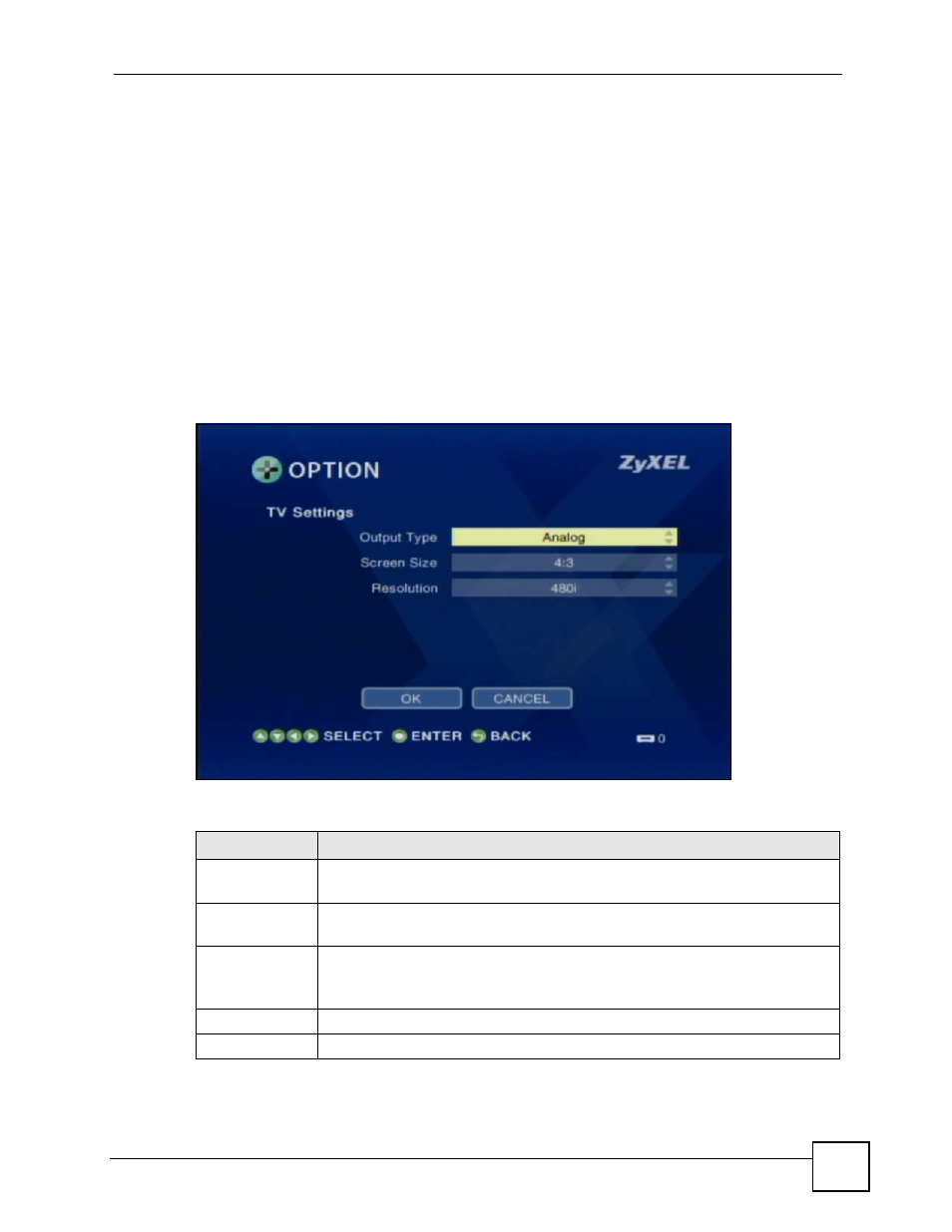 6 video modes, 7 tv settings, Figure 43 option > tv settings | Table 15 option > tv settings | ZyXEL Communications HomePlug AV DMA-1100P User Manual | Page 71 / 198