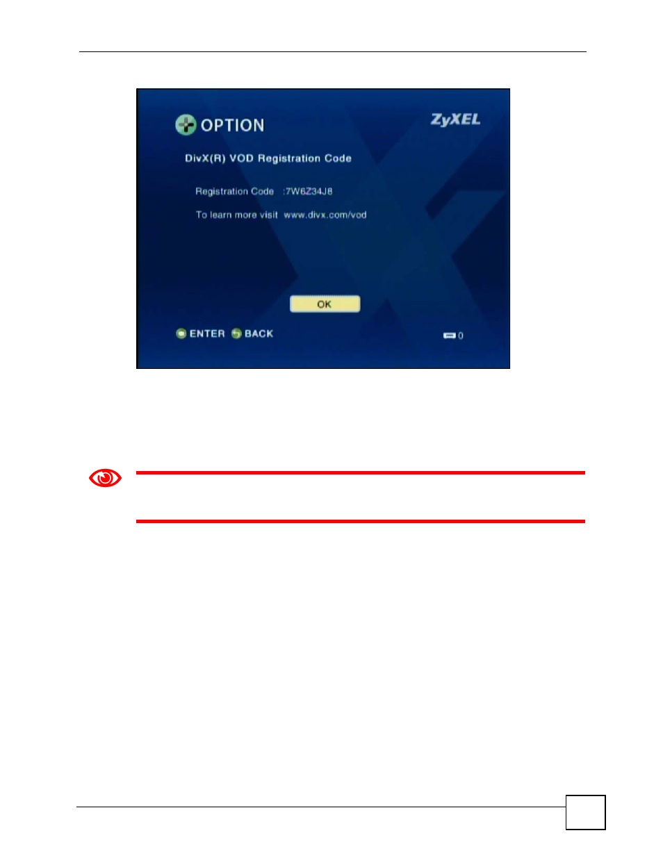 13 software update, Figure 48 option > divx registration code | ZyXEL Communications HomePlug AV DMA-1100P User Manual | Page 77 / 198