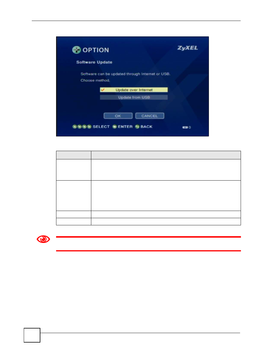 14 device information, Figure 49 option > software update, Table 20 option > software update | ZyXEL Communications HomePlug AV DMA-1100P User Manual | Page 78 / 198