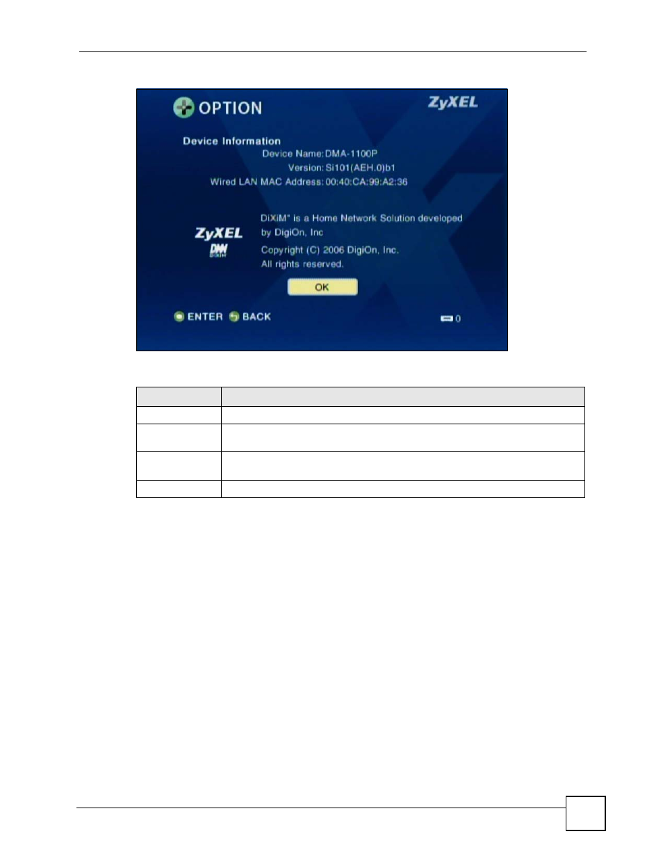15 screen saver, Figure 50 option > device information, Table 21 option > device information | ZyXEL Communications HomePlug AV DMA-1100P User Manual | Page 79 / 198