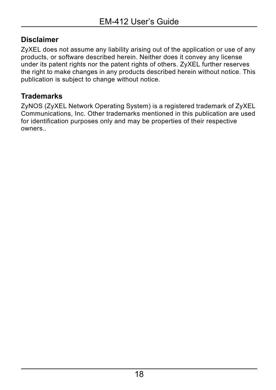 ZyXEL Communications 2-Slot 10GBase-CX4 10Gigabit Module EM-412 User Manual | Page 18 / 18