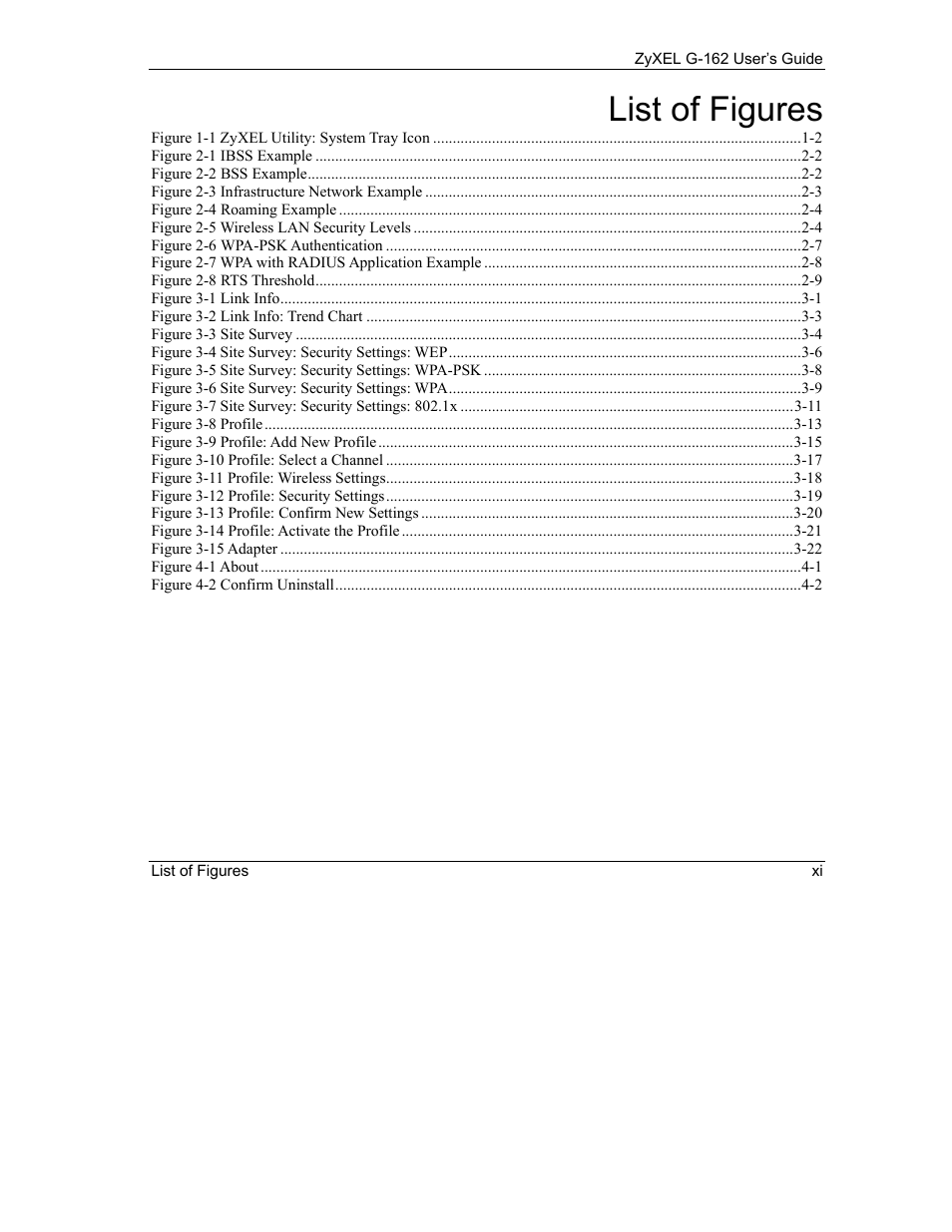 List of figures | ZyXEL Communications G-162 User Manual | Page 11 / 85