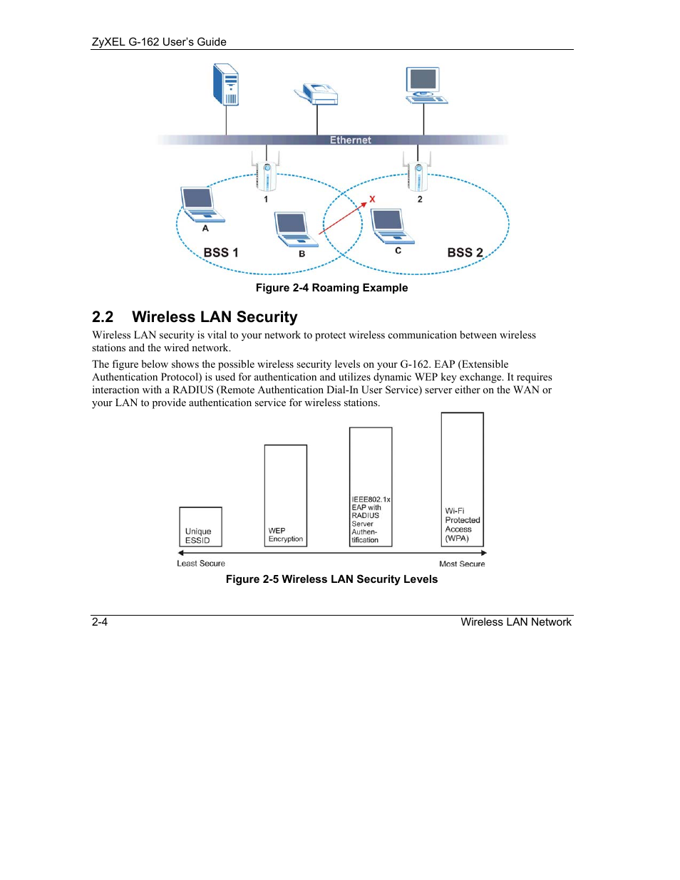 Wireless lan security, 2 wireless lan security | ZyXEL Communications G-162 User Manual | Page 20 / 85