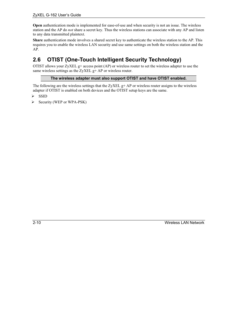 Otist (one-touch intelligent security technology) | ZyXEL Communications G-162 User Manual | Page 26 / 85