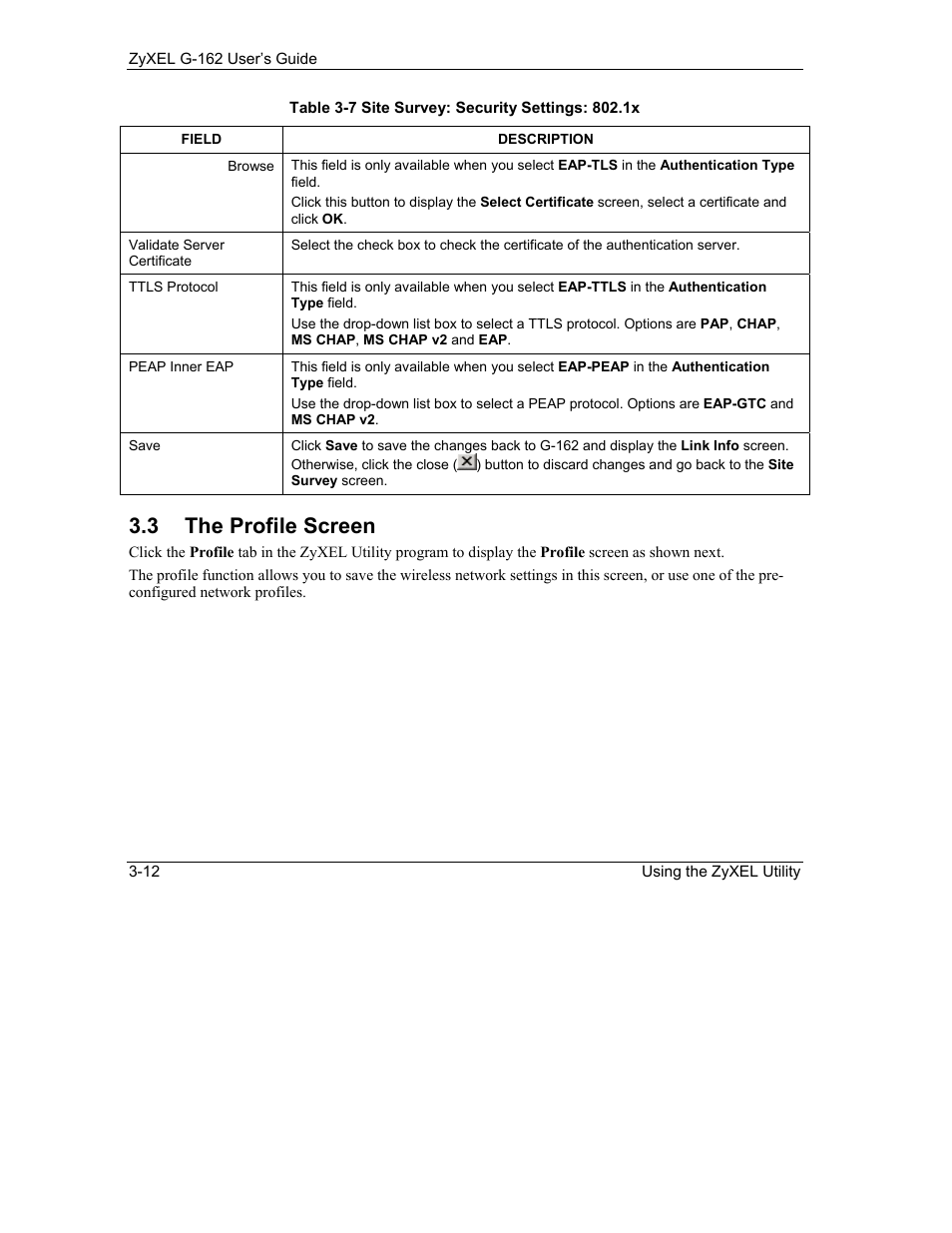 The profile screen, 3 the profile screen | ZyXEL Communications G-162 User Manual | Page 38 / 85