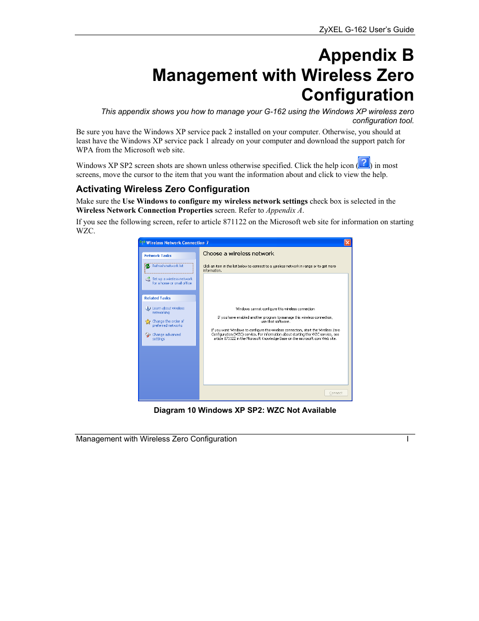 B. management with wireless zero configuration | ZyXEL Communications G-162 User Manual | Page 63 / 85