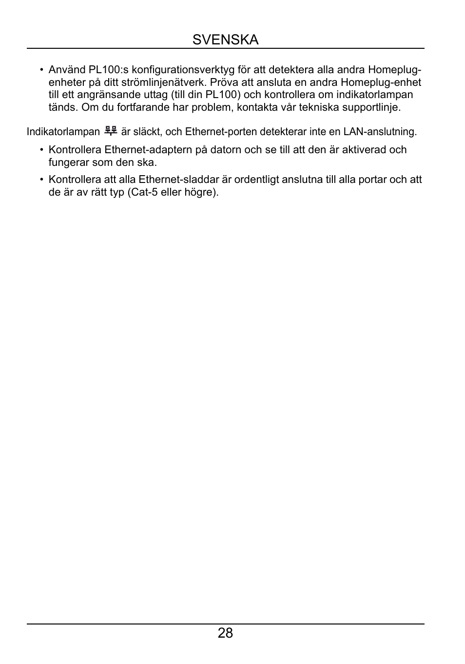 28 svenska | ZyXEL Communications PL-100 User Manual | Page 29 / 33