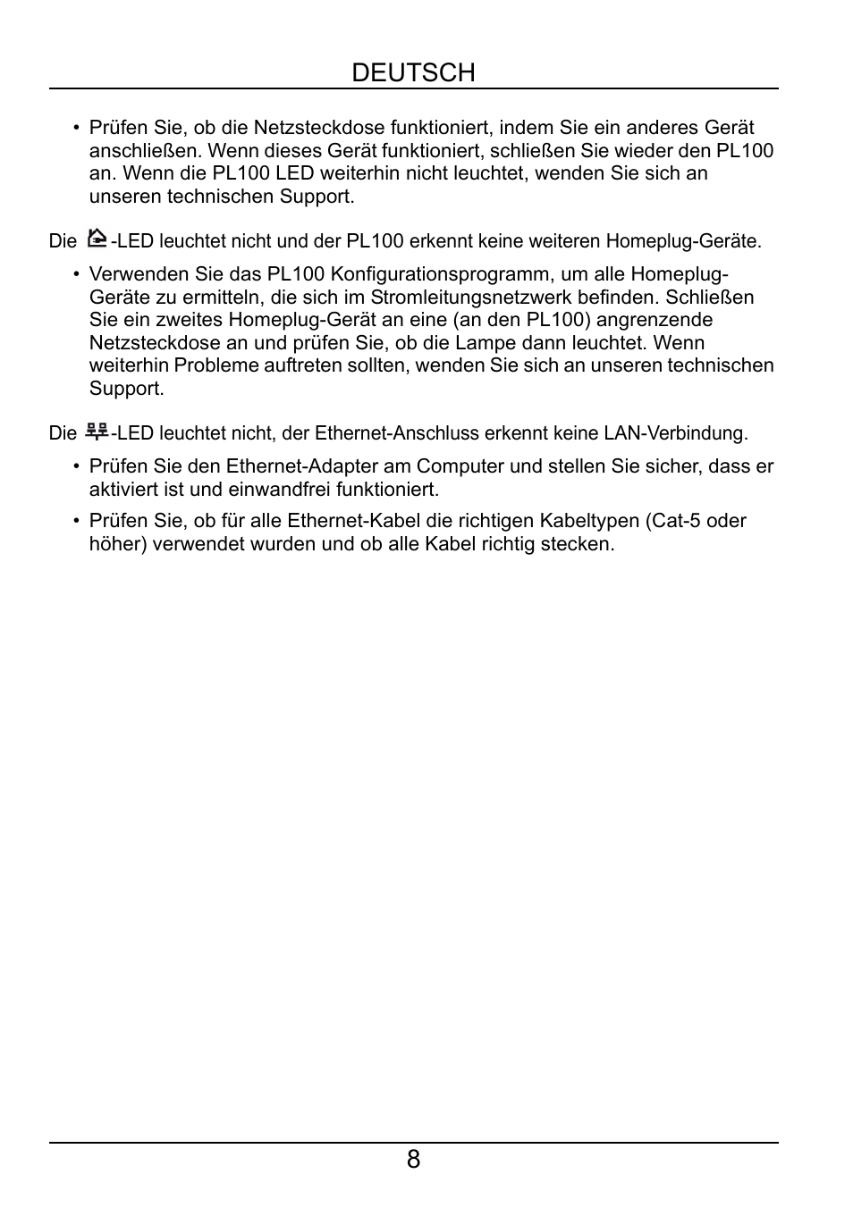 8deutsch | ZyXEL Communications PL-100 User Manual | Page 9 / 33