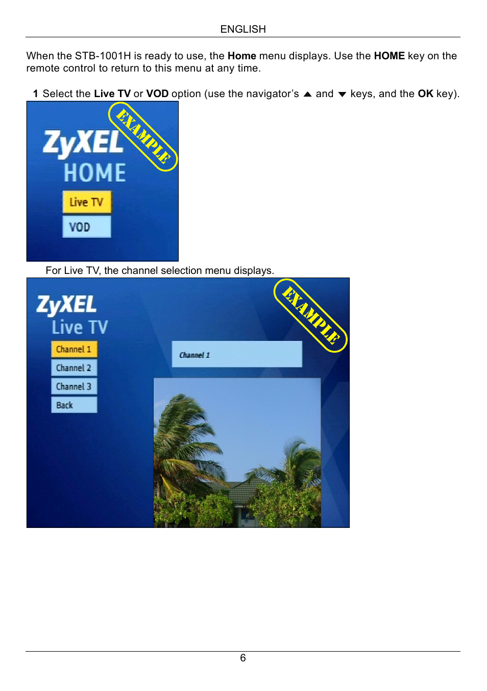 Exampl e, Examp le | ZyXEL Communications STB-1001H User Manual | Page 7 / 13