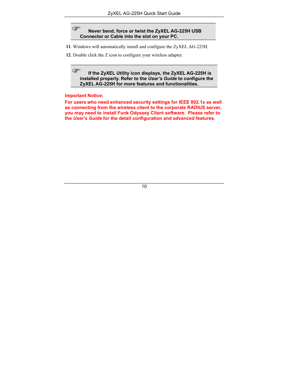 ZyXEL Communications ZyXEL ZyAIR AG-225H User Manual | Page 11 / 14