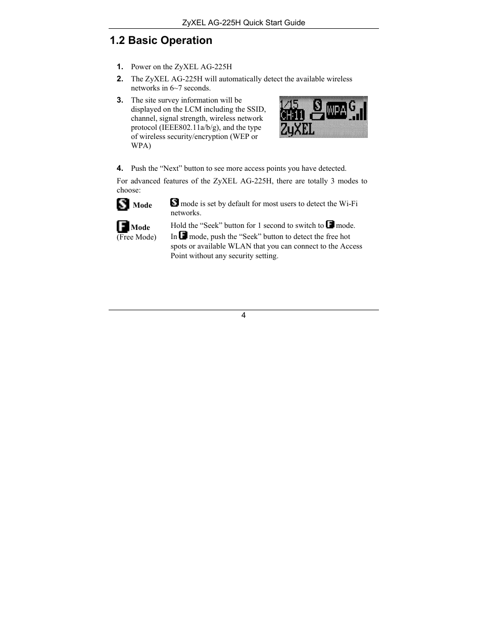 2 basic operation | ZyXEL Communications ZyXEL ZyAIR AG-225H User Manual | Page 5 / 14