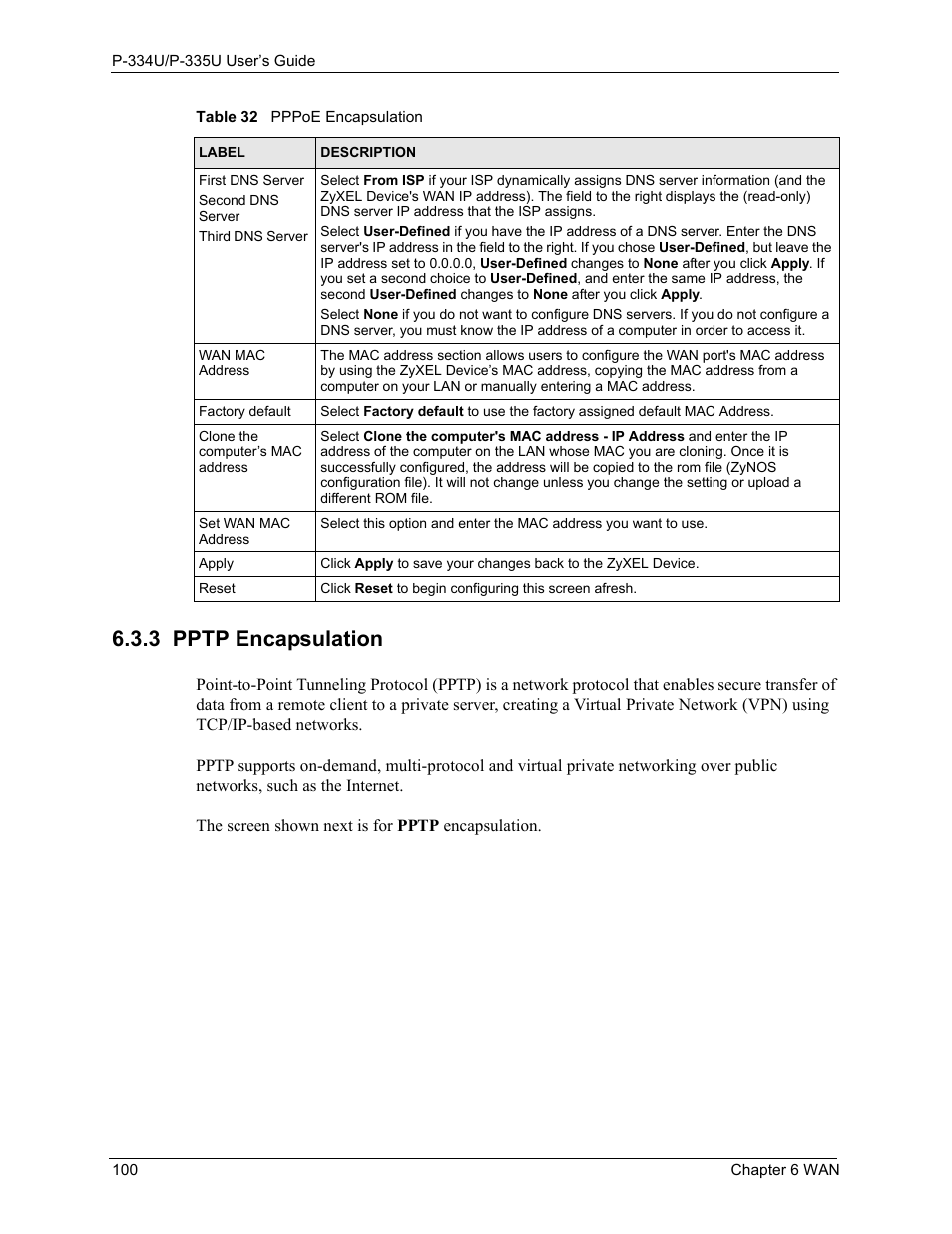 3 pptp encapsulation | ZyXEL Communications P-334U User Manual | Page 100 / 335