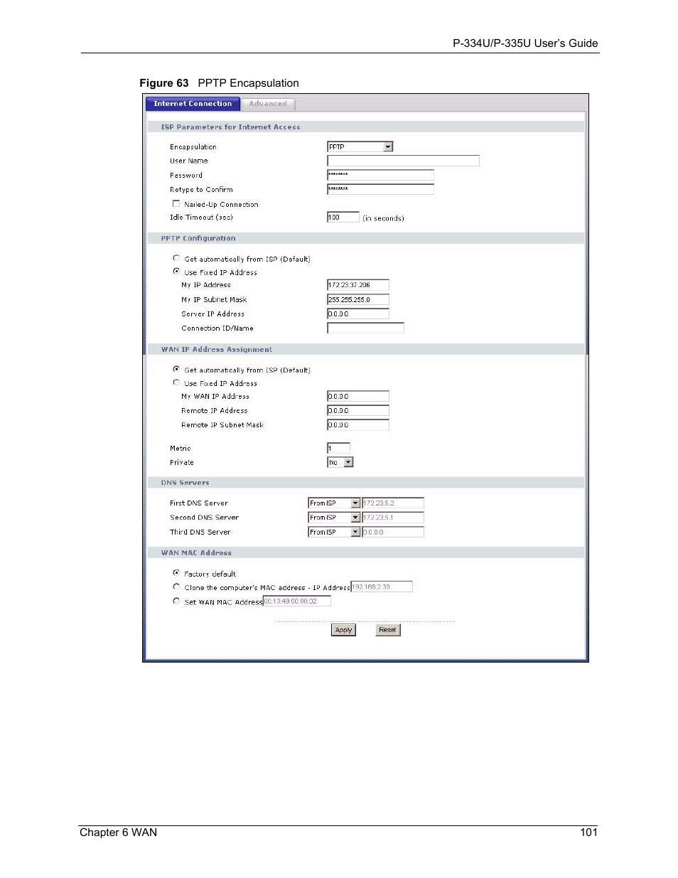 Figure 63 pptp encapsulation | ZyXEL Communications P-334U User Manual | Page 101 / 335