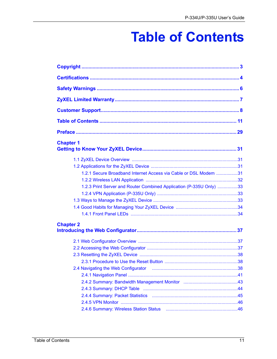 ZyXEL Communications P-334U User Manual | Page 11 / 335